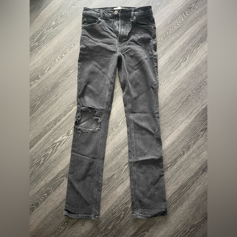 Reformation Charcoal Distressed Boot Cut Jeans